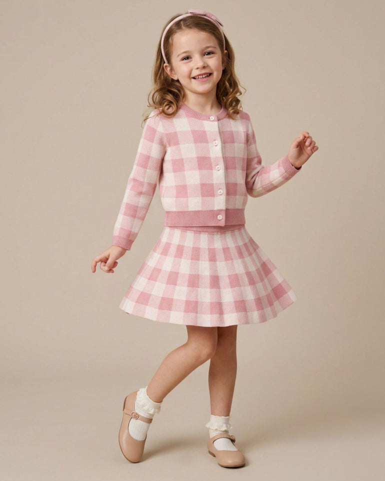 Girls Sweater Knit Cardigan Skirt Set in Zephyr