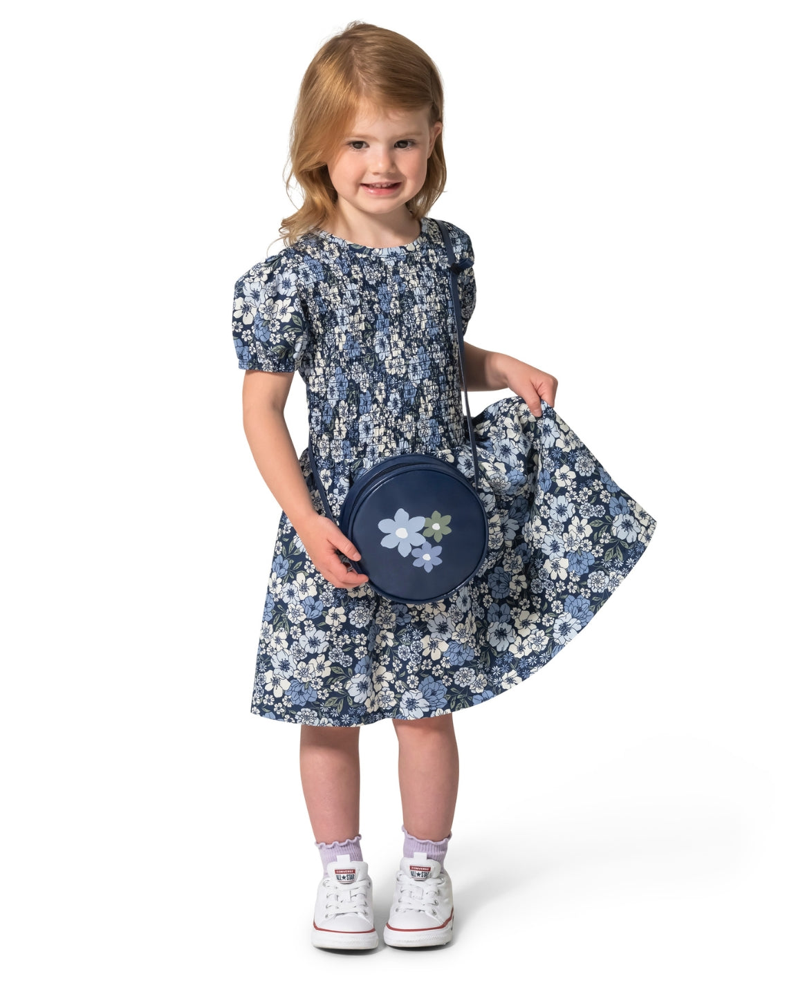Girls' Short-Sleeve Floral Dress And Purse Set