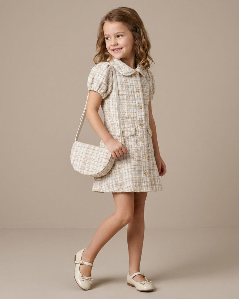 Plaid Dress in Neutral Multi with Purse