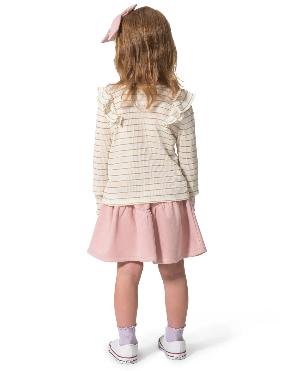 Girls' Long-Sleeve Top, Skirt And Bow Set