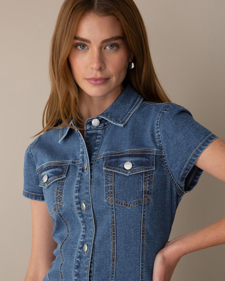 Lydia Denim Mini Dress in Medium Wash