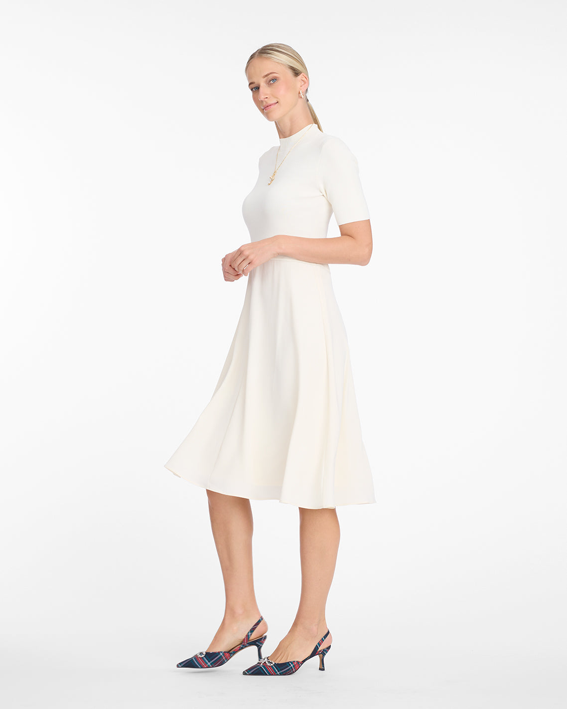 Ava Mixed Media Midi Dress in Frosted