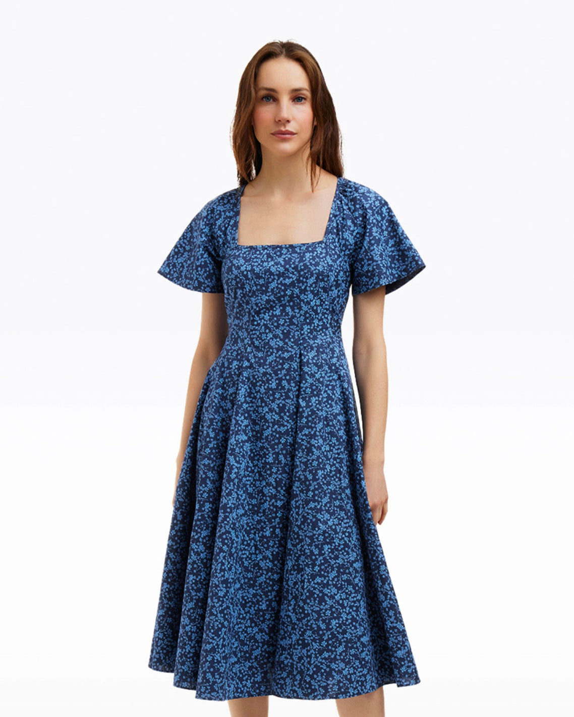 Caitlyn Square Neck Midi Dress in Ribbon Floral | Color - Ribbon Floral / 18X