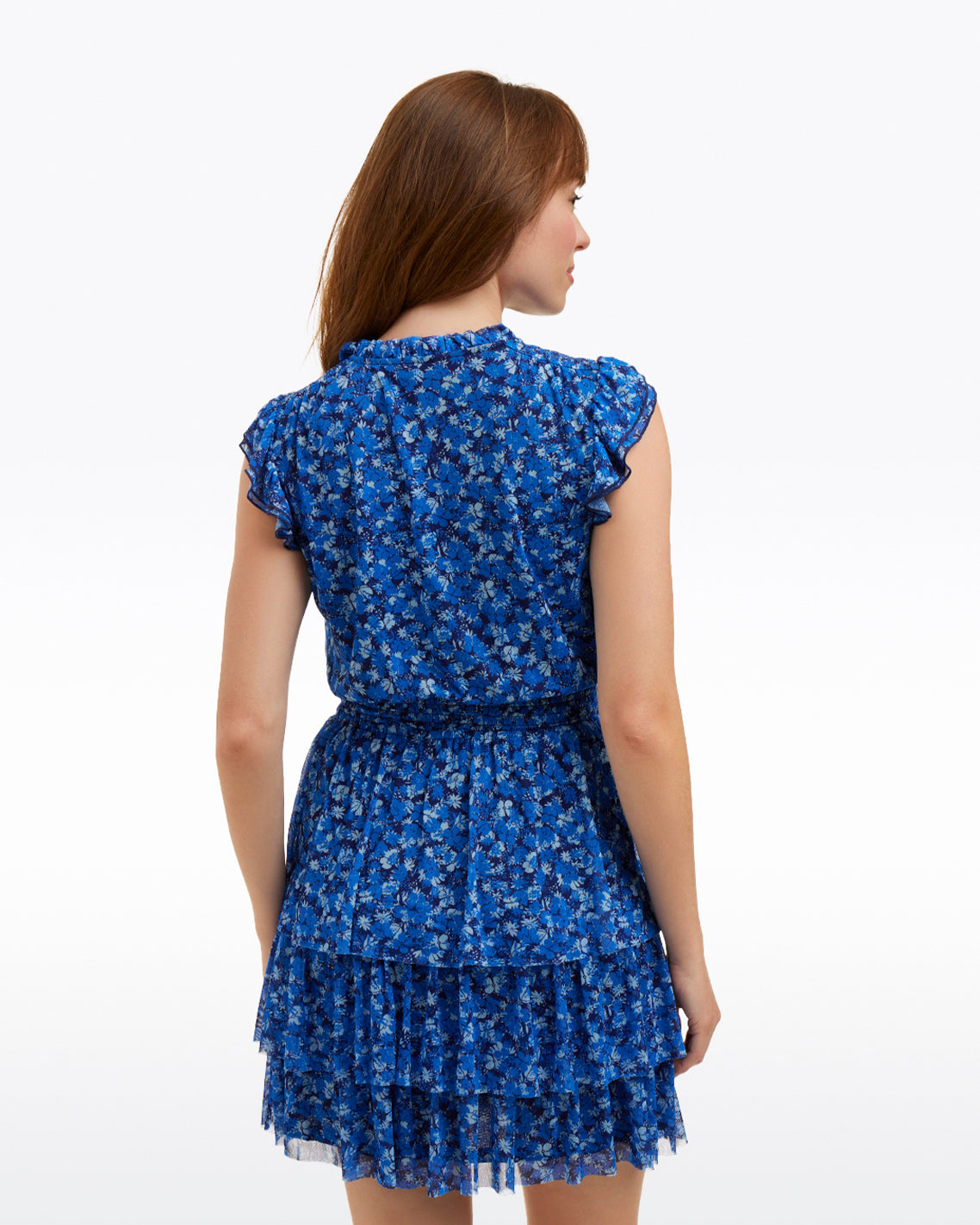 plain blue dress Alana Tiered Dress in Blue Scattered Ditsy | Color - Blue Scattered Ditsy / 1X
