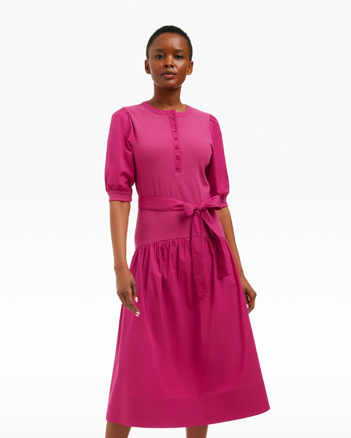 Celeste Mixed Media Dress in Raspberry Pink | Color - Raspberry Pink / M