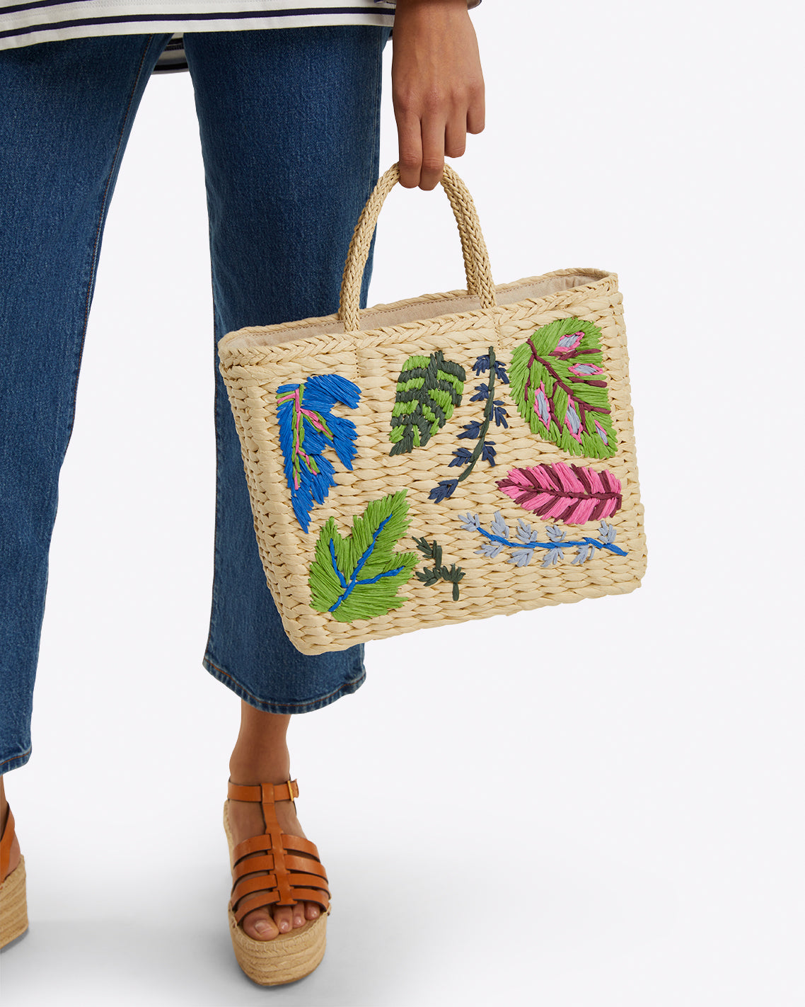 Embroidered Straw Tote