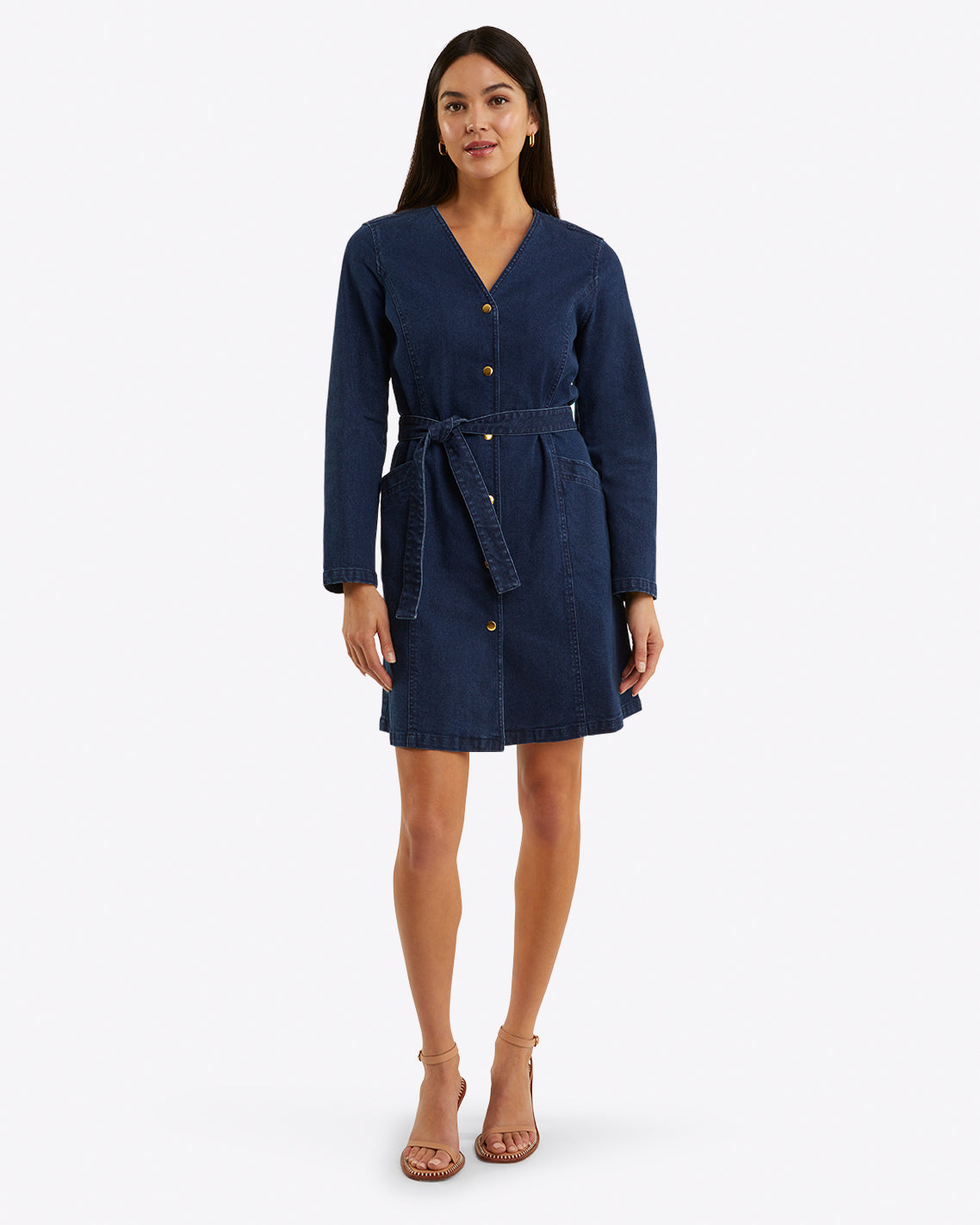 Colbie Snap Front Dress in Denim Dark Wash / XS