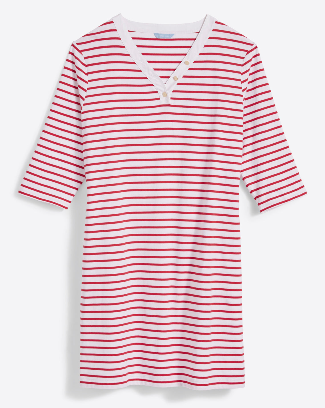 V-Neck T-Shirt Dress in Lipstick Red Mariner Stripe
