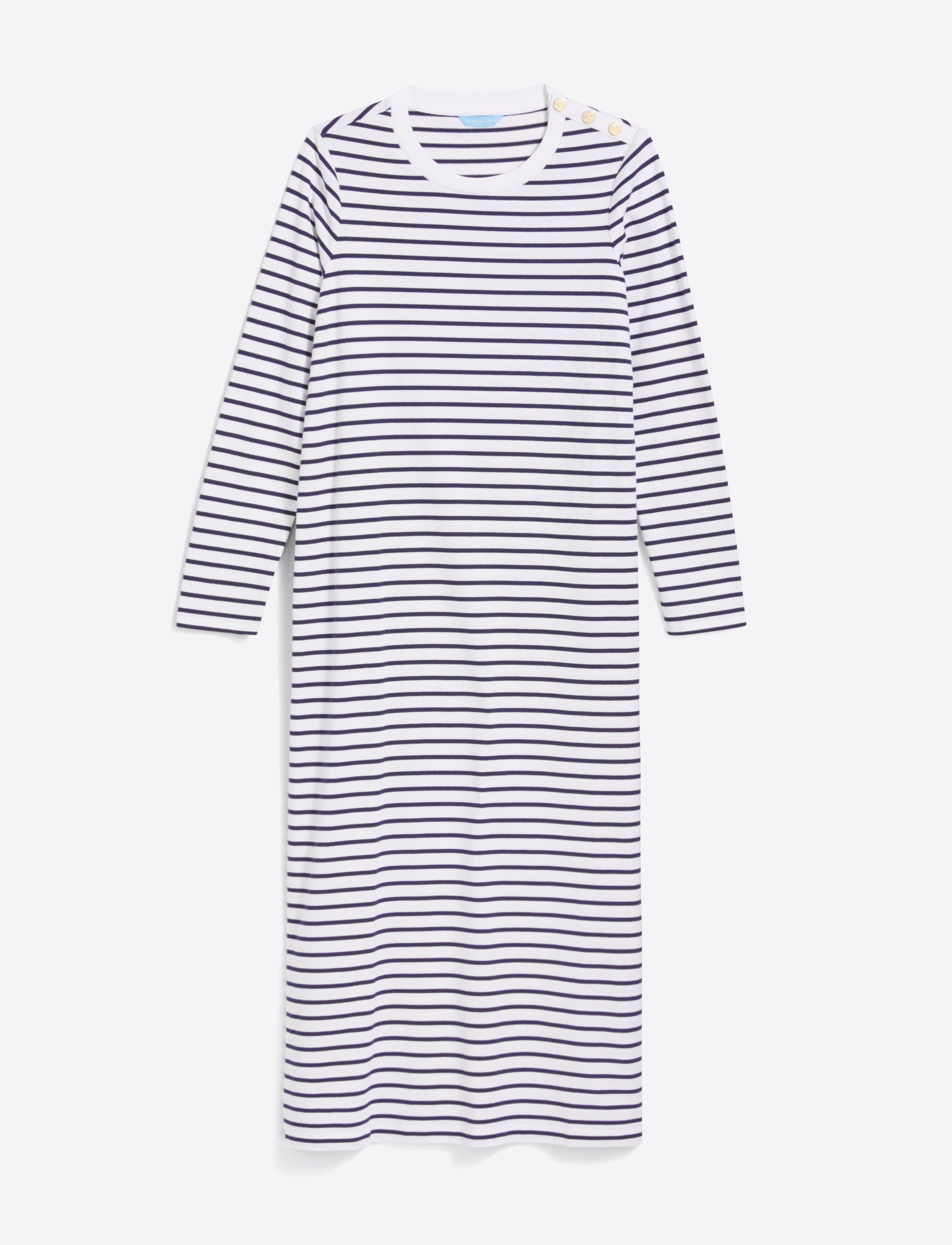 Sheryl Long Sleeve Dress in Cotton White Nautical Stripe / L Sheryl Long Sleeve Dress in Cotton White Nautical Stripe / L