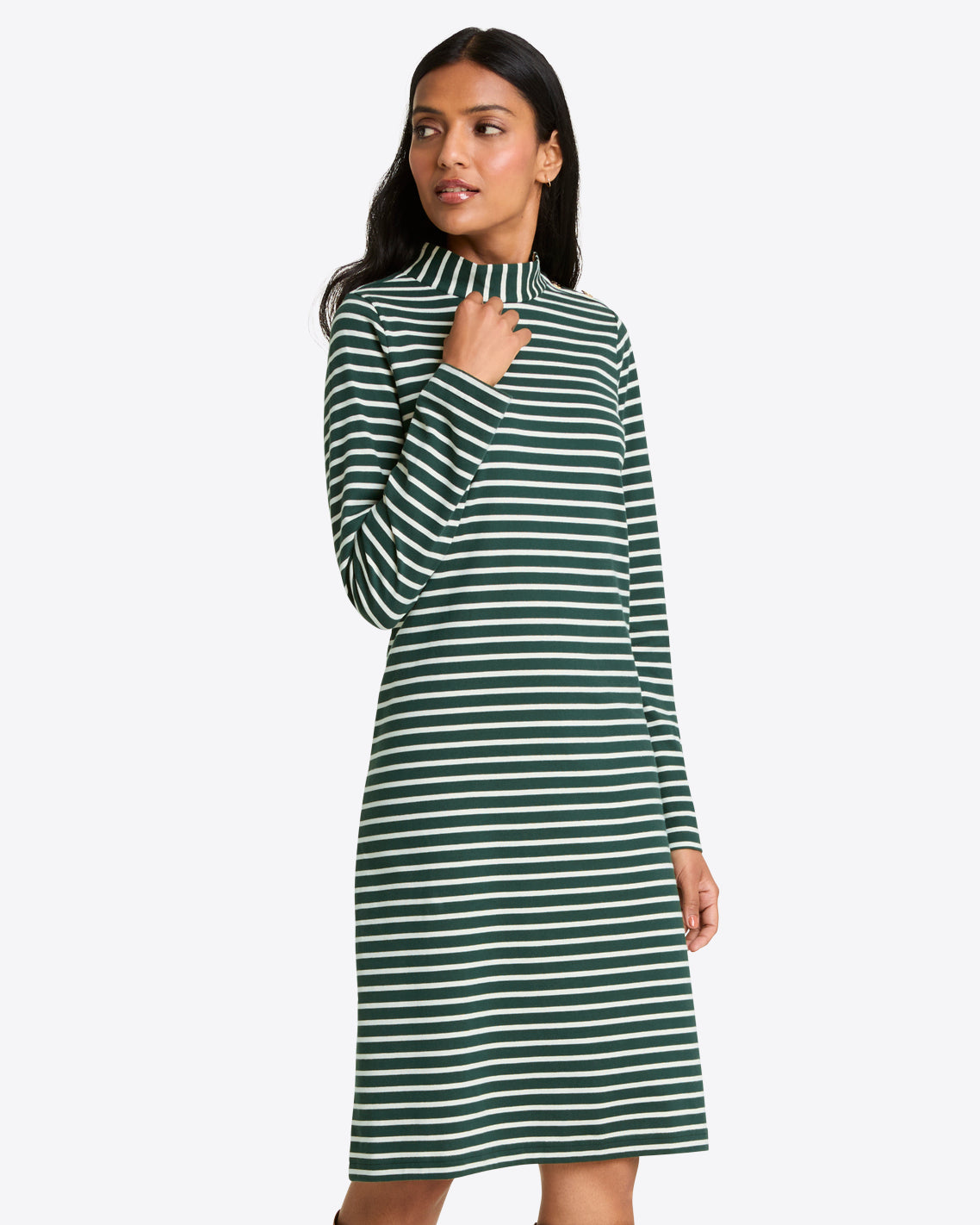 Elsie Turtleneck Dress in Green Stripe Green Mariner Stripe / 1X