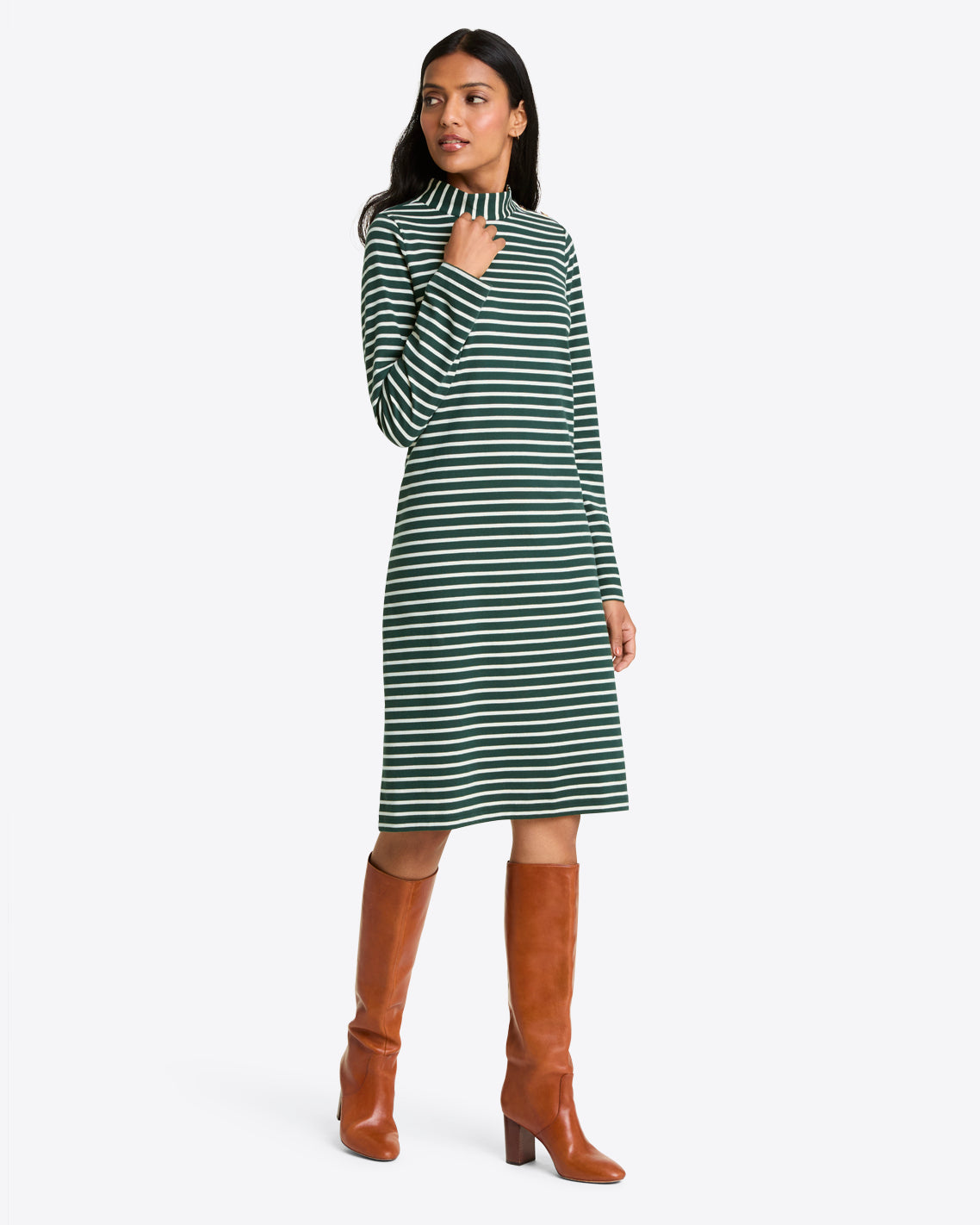Elsie Turtleneck Dress in Green Stripe Green Mariner Stripe / 1X