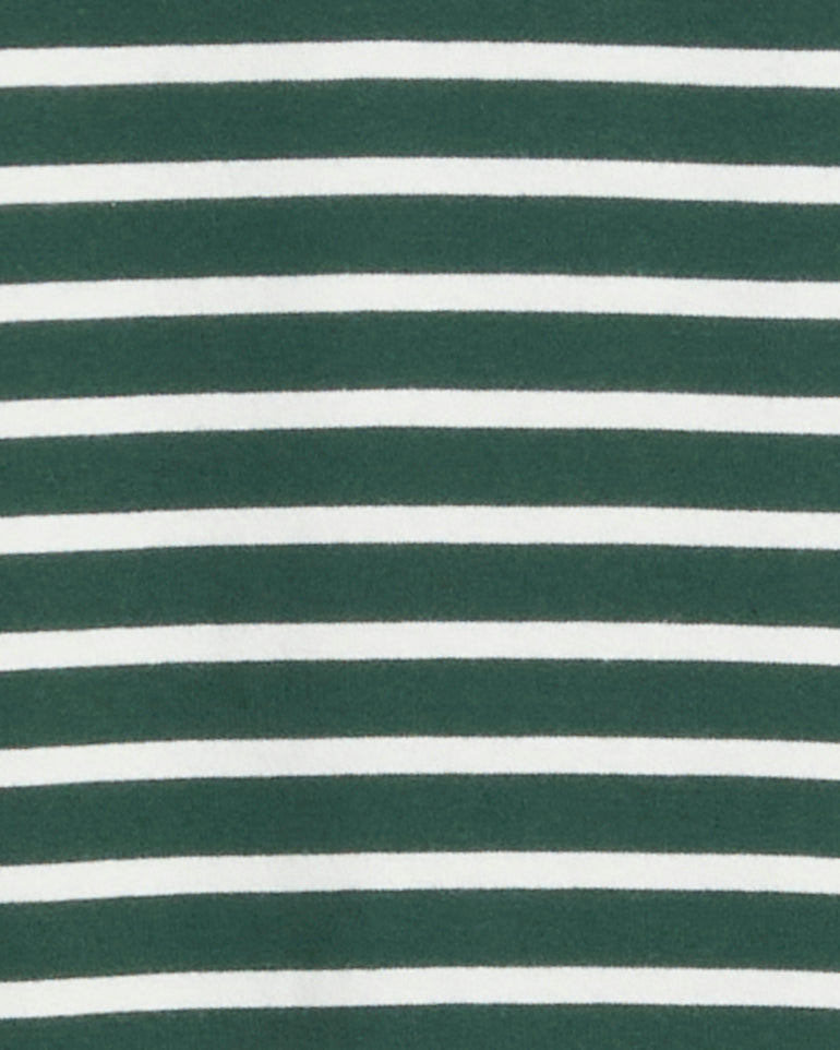 Close-up of green and white stripes on the Draper James Elsie Turtleneck Dress in Green Stripe.