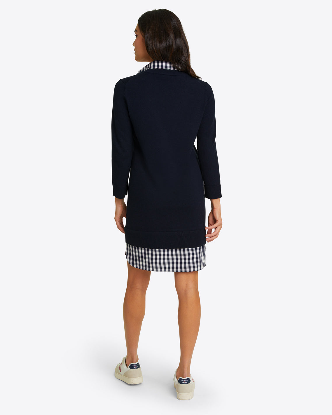 Wool and Cotton Combo Sweaterdress in Navy