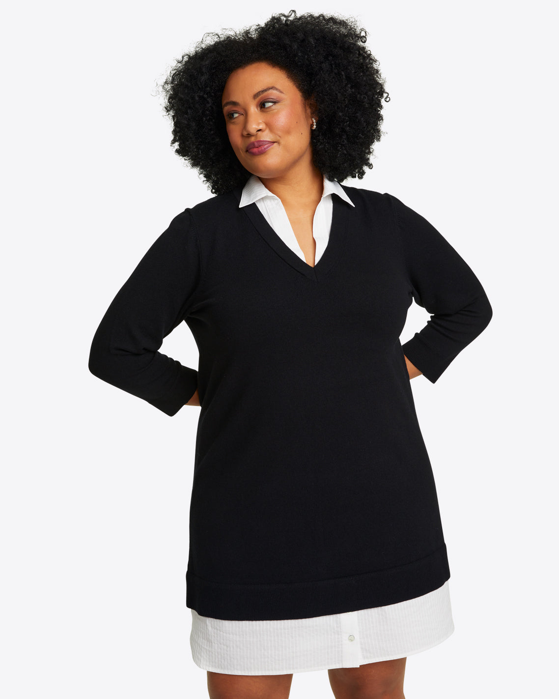 Wool and Cotton Combo Sweaterdress in Black