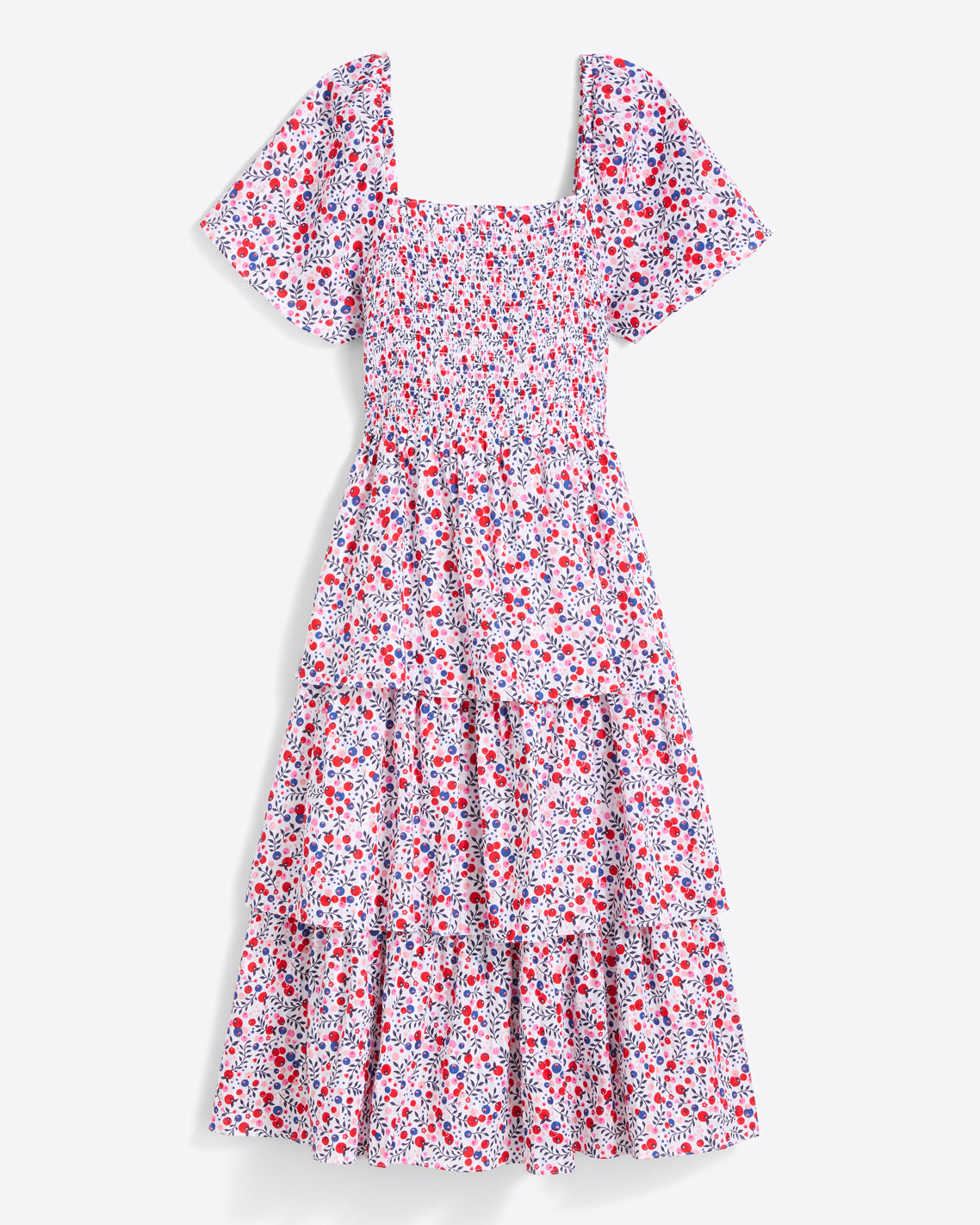 Deana Tiered Smocked Dress in Berry Print