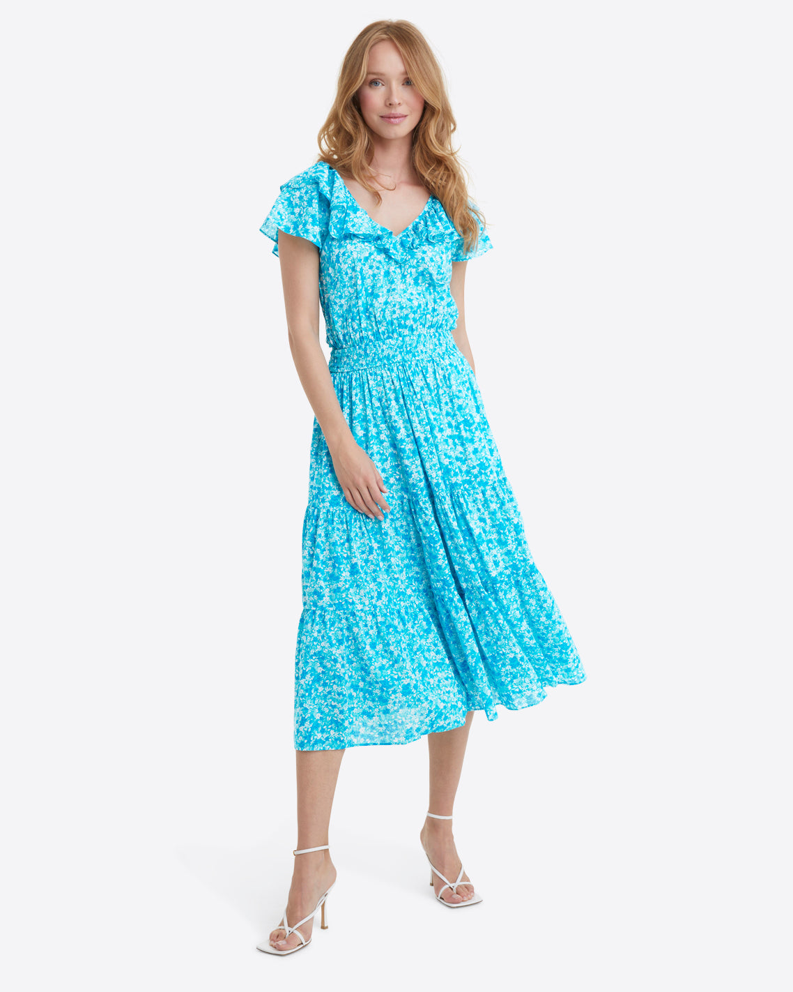 Marie Midi Dress in Blue Aster Floral