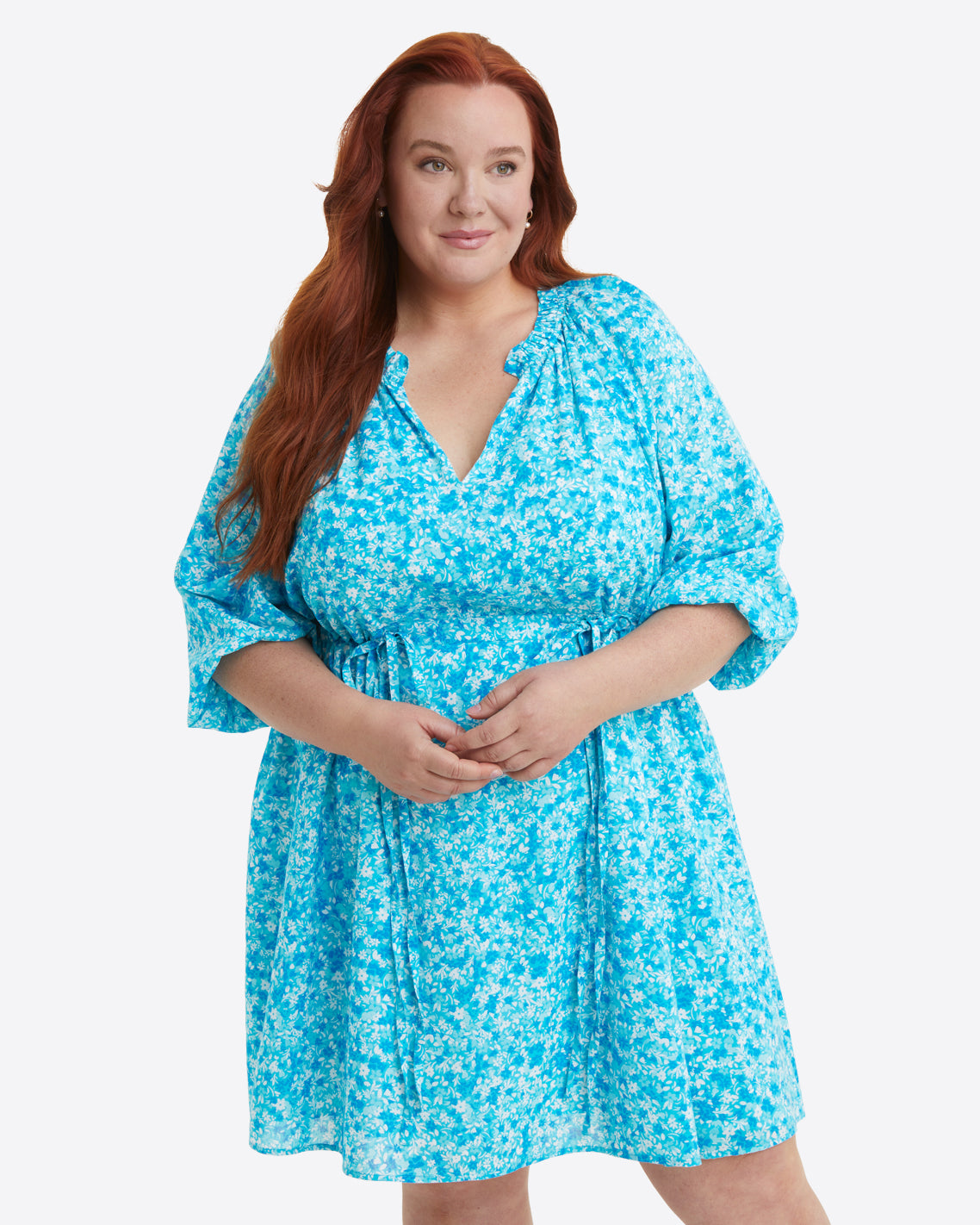 Kellie Babydoll Dress in Blue Aster Floral