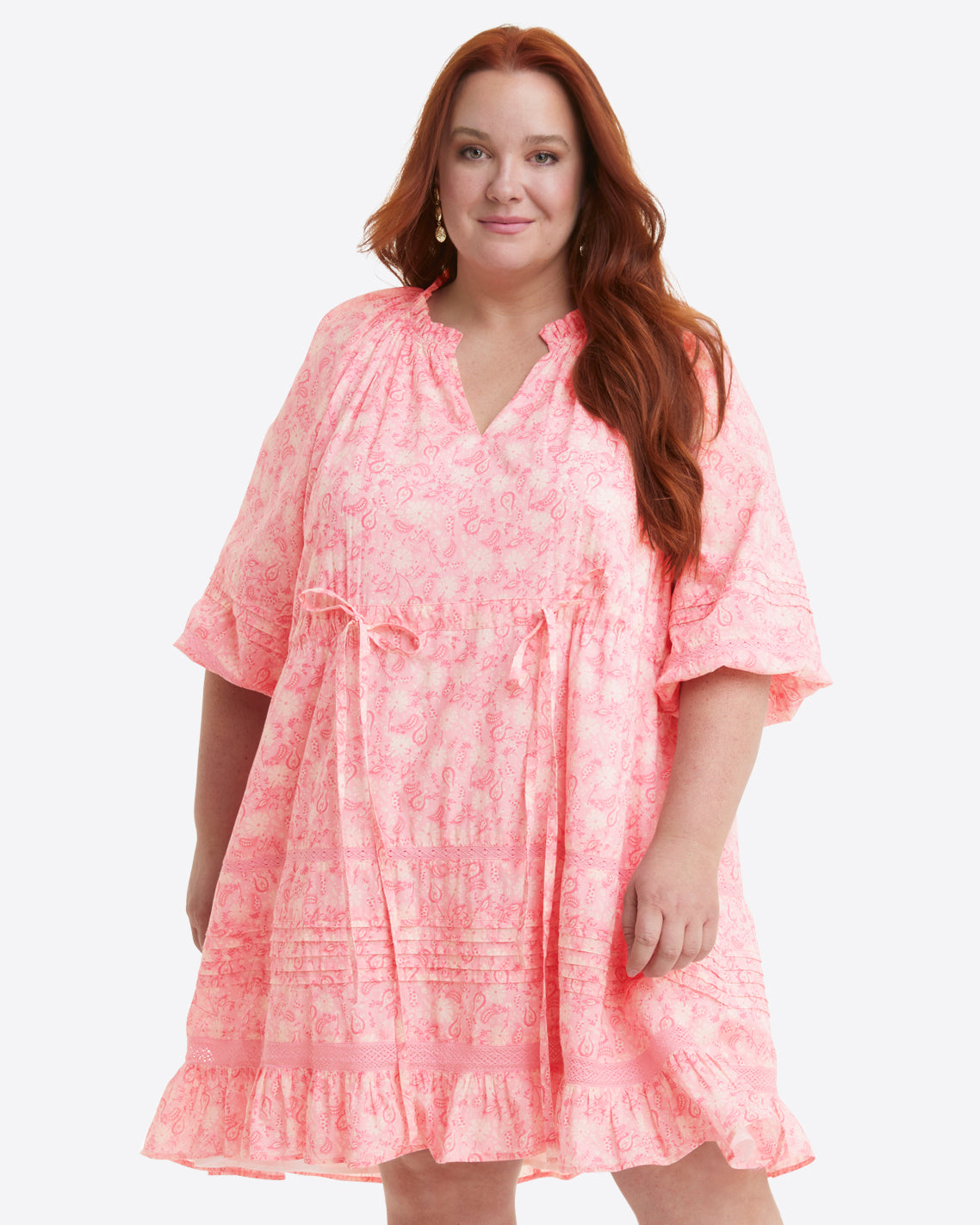 Kellie Babydoll Dress in Pink Paisley