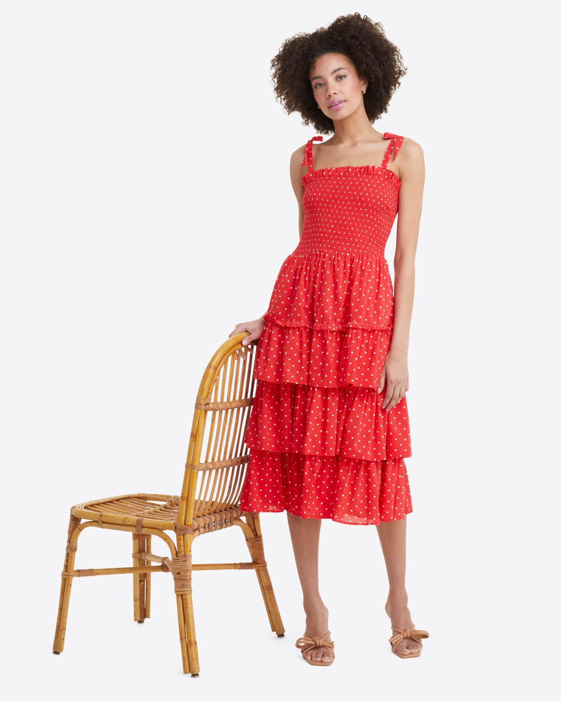Taylor Tiered Dress in Red Polka Dot