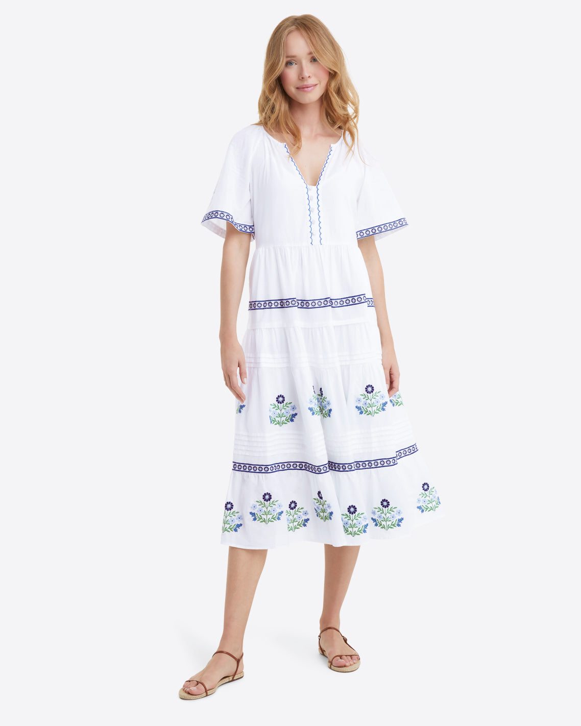 Carlene Midi Dress in Floral Embroidery