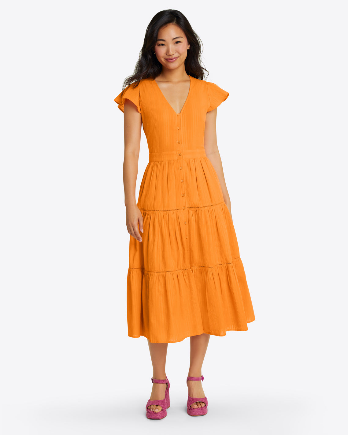 Lainey Midi Dress in Marigold Dobby Stripe