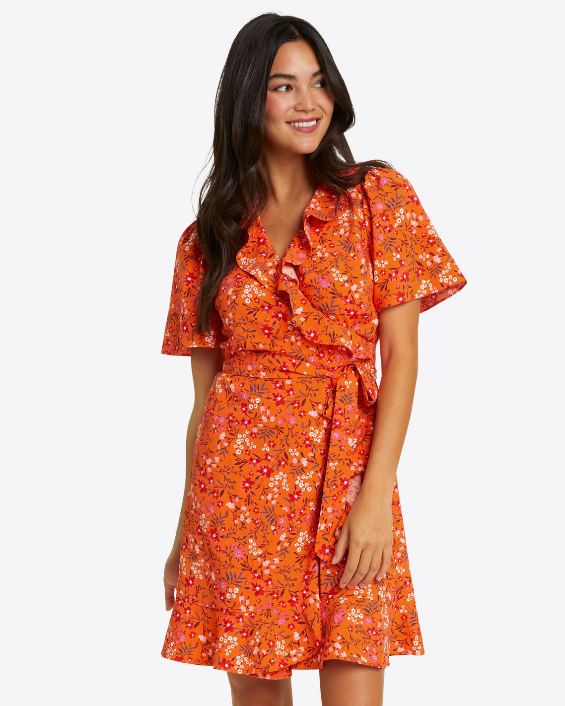Reba Wrap Dress in Apricot Pansy Floral