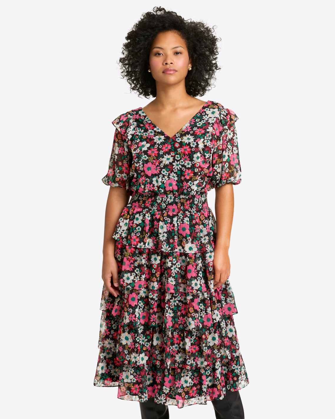 Leah Tiered Ruffle Midi Dress Amaryllis Fil Coupe