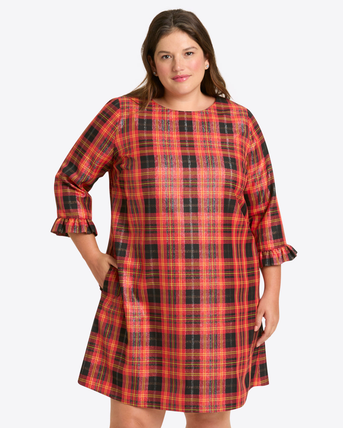 Jessie Shift Dress Caroline Shimmer Plaid