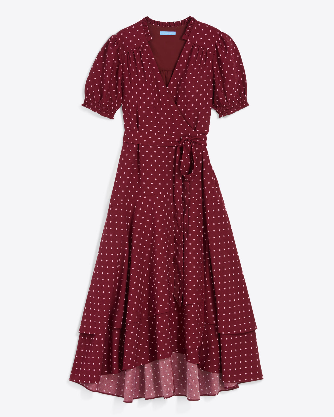 Naomi Wrap Dress in Merlot Polka Dot