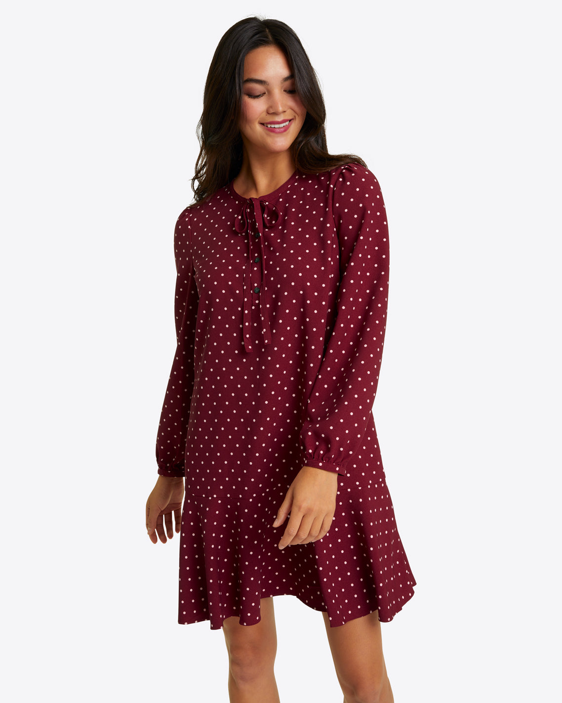 Rosanne Shift Dress Merlot Polka Dot