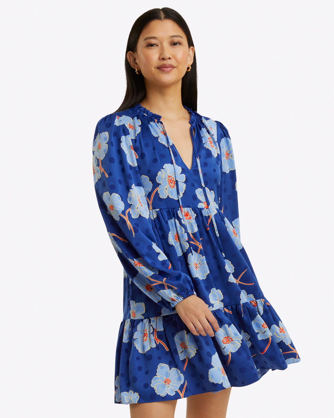 Connie Long Sleeve Mini Dress in Printed Dot Jacquard