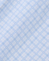 Soft light blue and white gingham check fabric with a subtle dotted pattern—ideal for creating a charming women's Tie Waist Romper from Draper James.