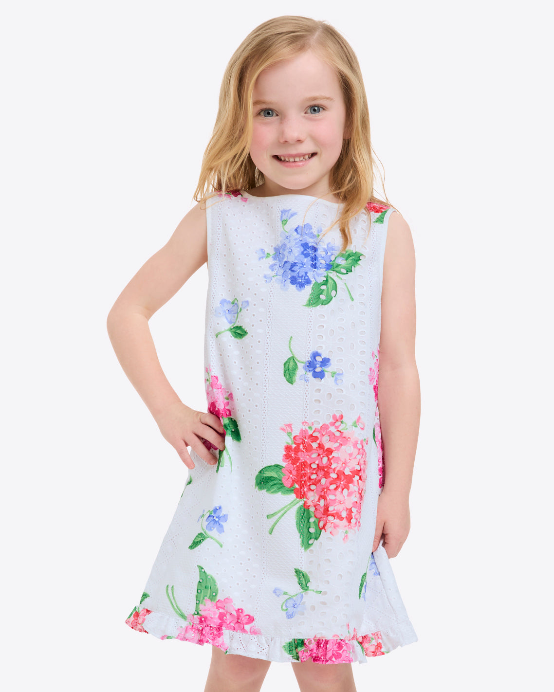 Girls Shift Dress in Printed Eyelet