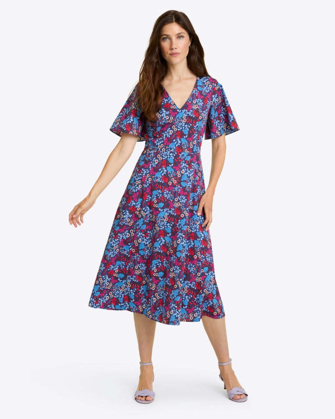 Vivienne Love Circle Midi Dress in Stretch Poplin | Color - Coneflowers / 2