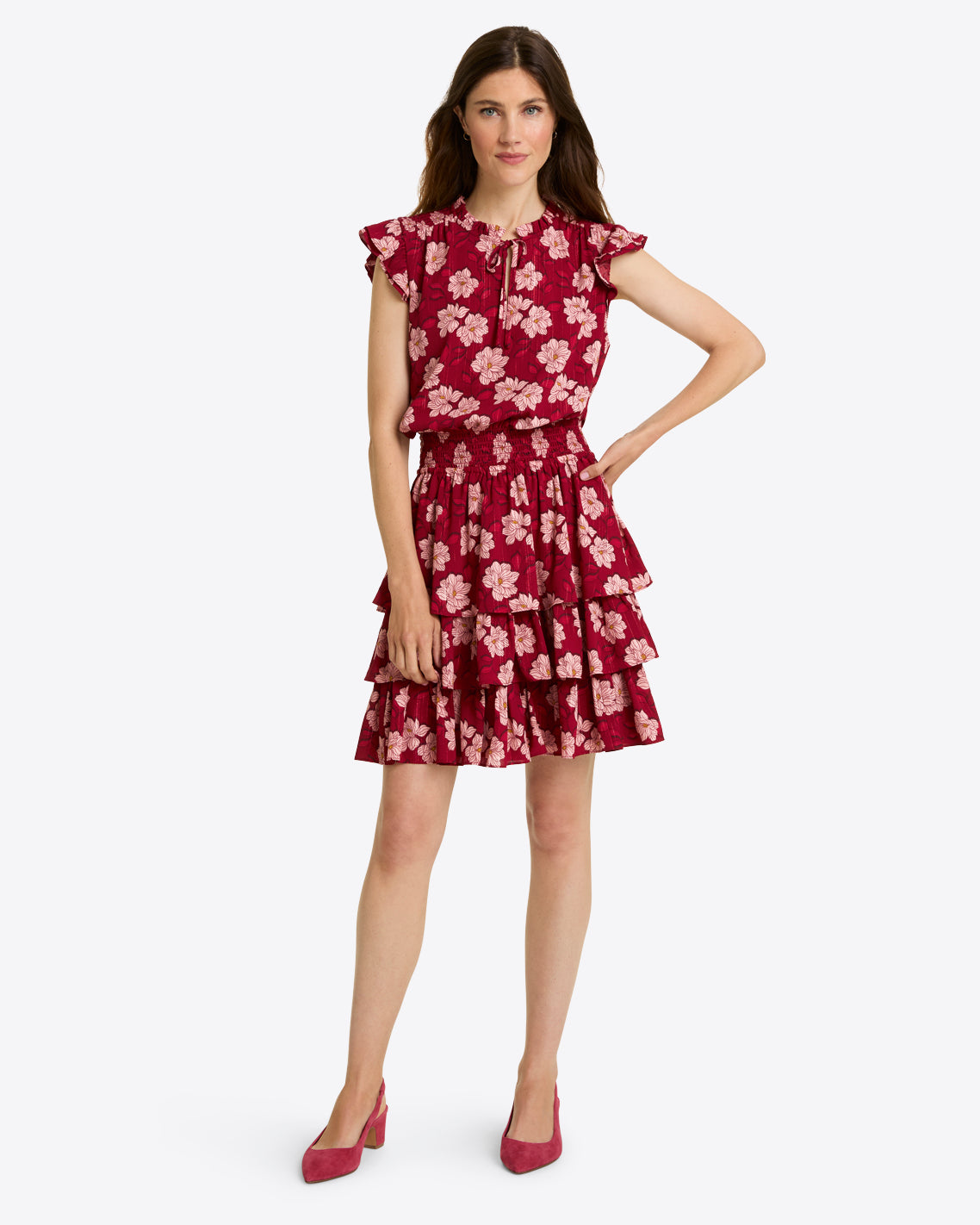 Alana Tiered Dress in Lurex Crepe