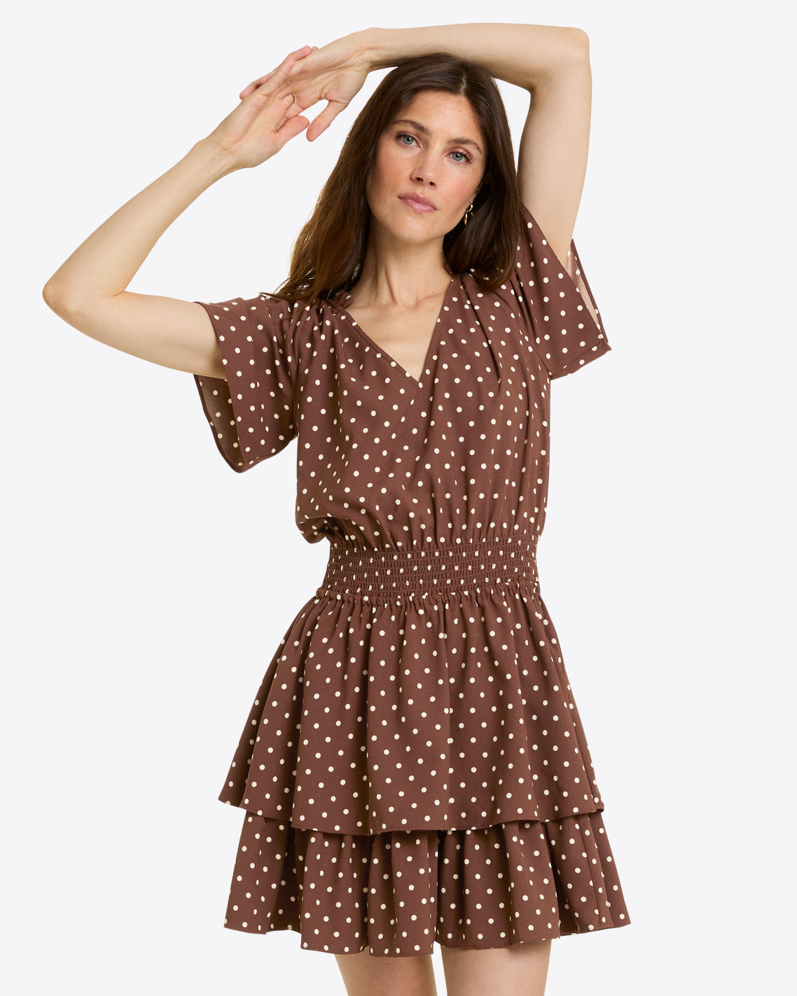 brown tiered dress Dark Linen Long Sleeve with Elastic Casing Back Neck Tiered Maternity Maxi Dress Tiered Maxi Dress | A-Line