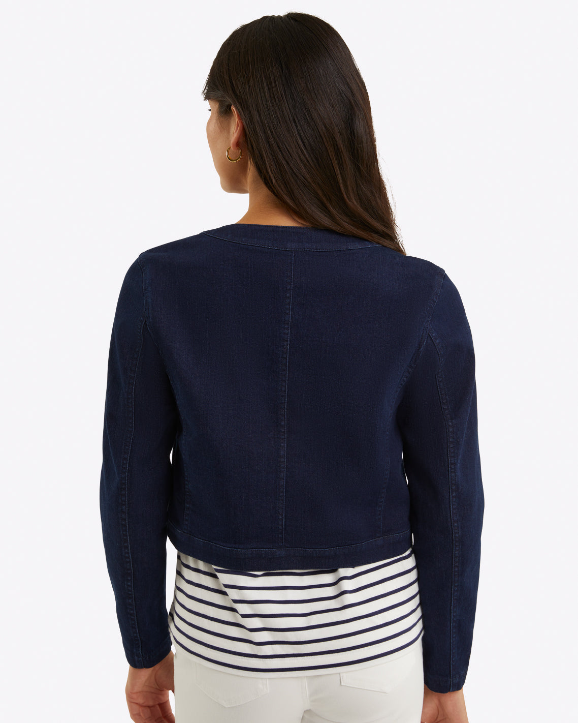 Collarless Jacket Stretch Denim