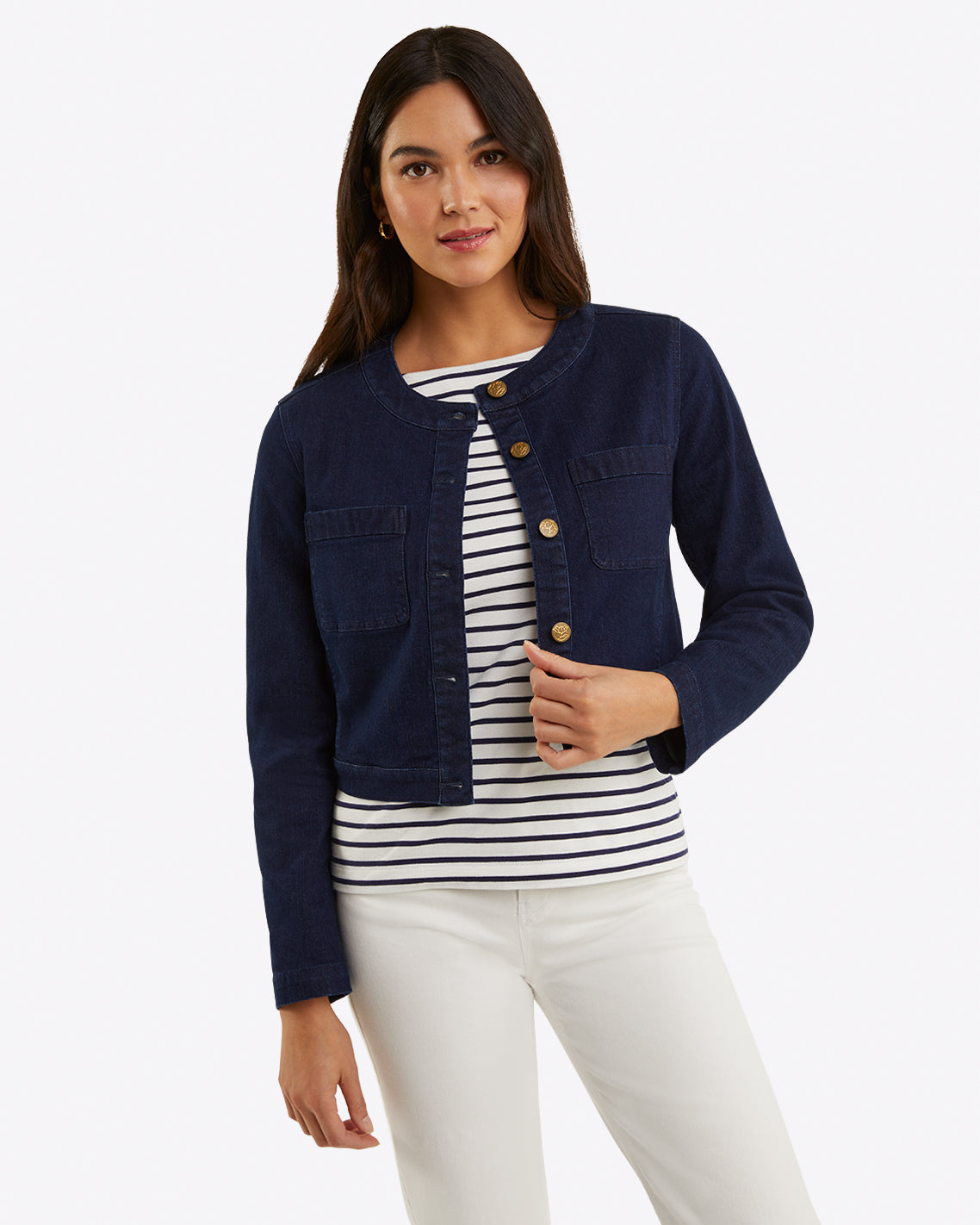 Collarless Jacket Stretch Denim