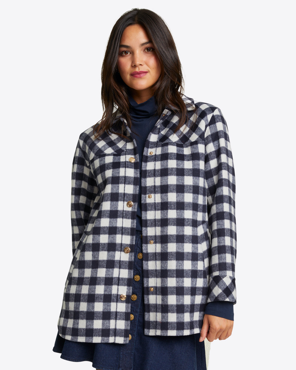 Shirt Jacket in Navy Gingham