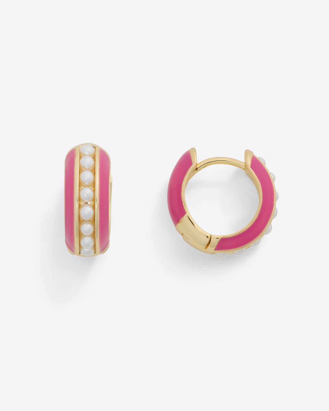 Pearl Hoops in Pink Enamel