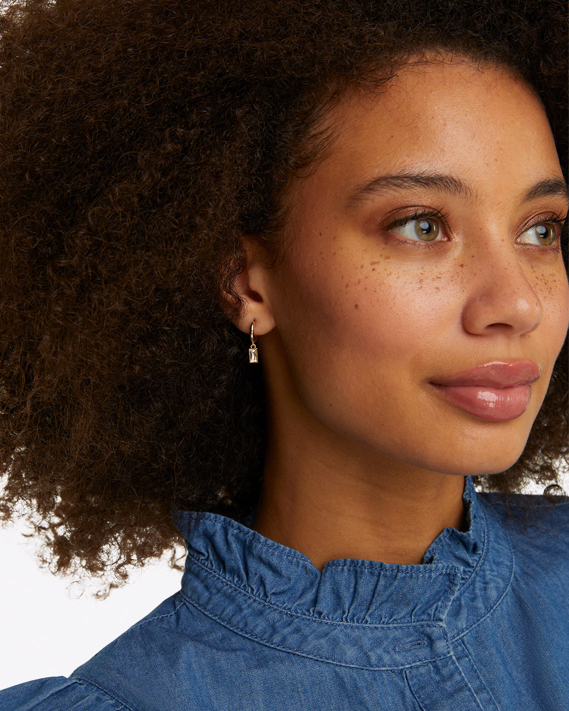 Baguette Drop Hoops in Gold