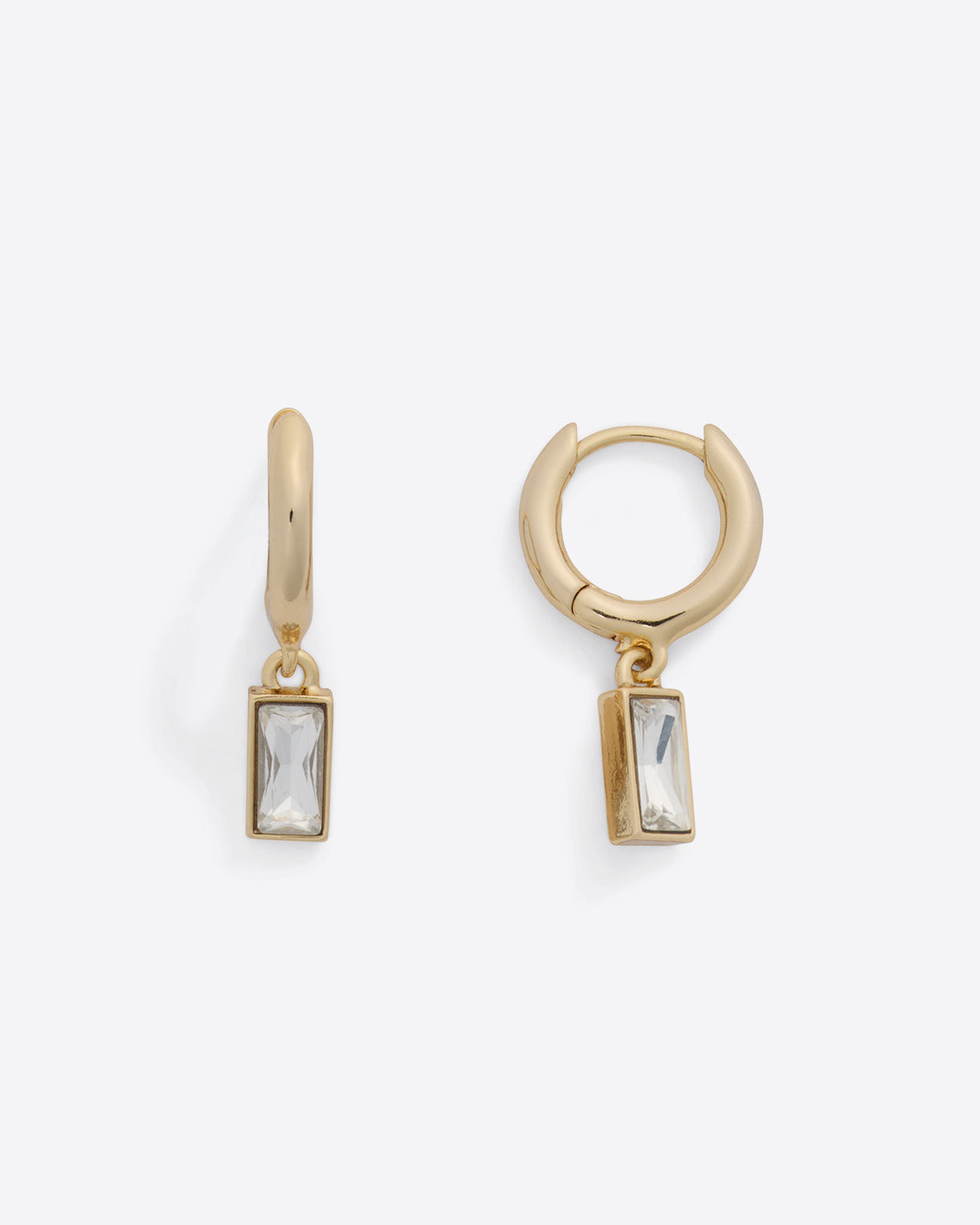 Baguette Drop Hoops in Gold