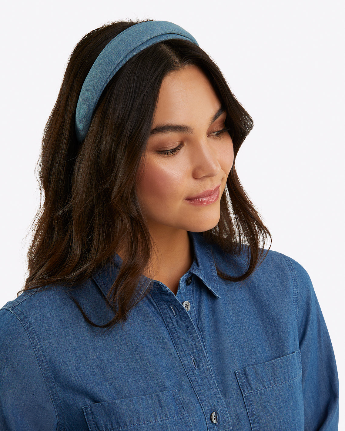 Pleated Headband in Denim