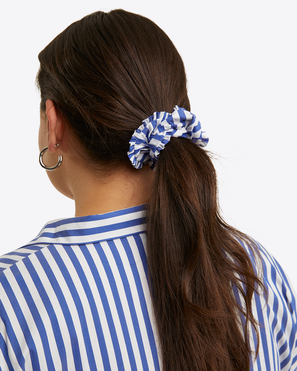 Ruffle Scunchie in Navy Stripe