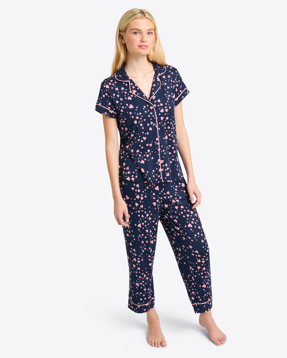 Linda Short Sleeve Pajama Set in Navy Hearts