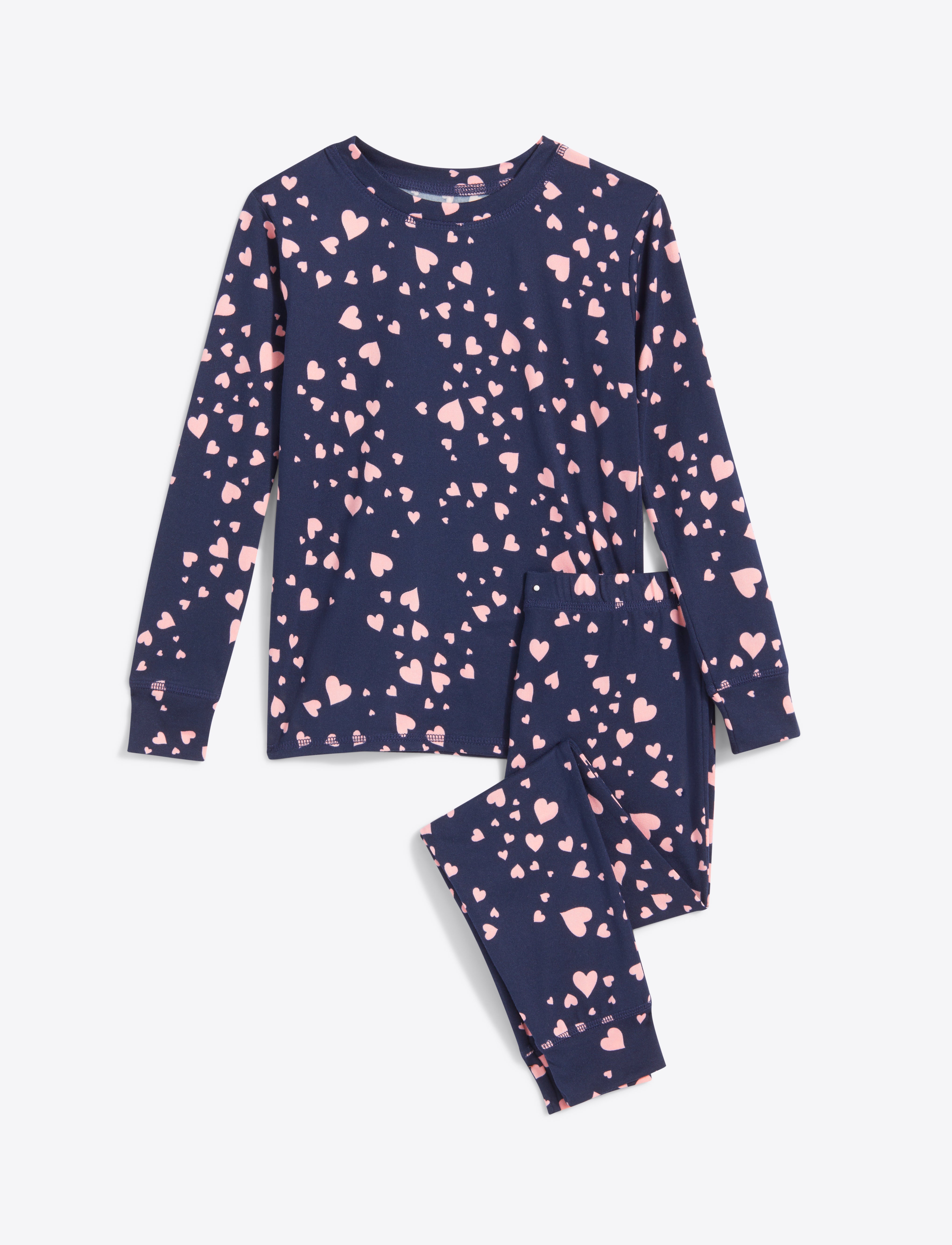 Kids Crewneck Pajama Set Navy Hearts