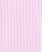 The Linda Pajama Set features a charming pattern of vertical pink and white stripes, crafted from 100% cotton for comfort. It includes elastic waist pants, ensuring a cozy fit perfect for restful nights.