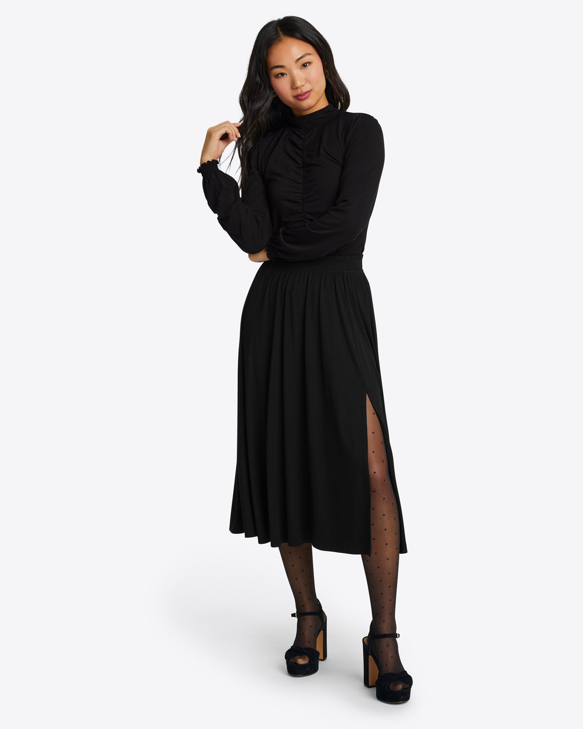 Knit Midi Skirt in Black