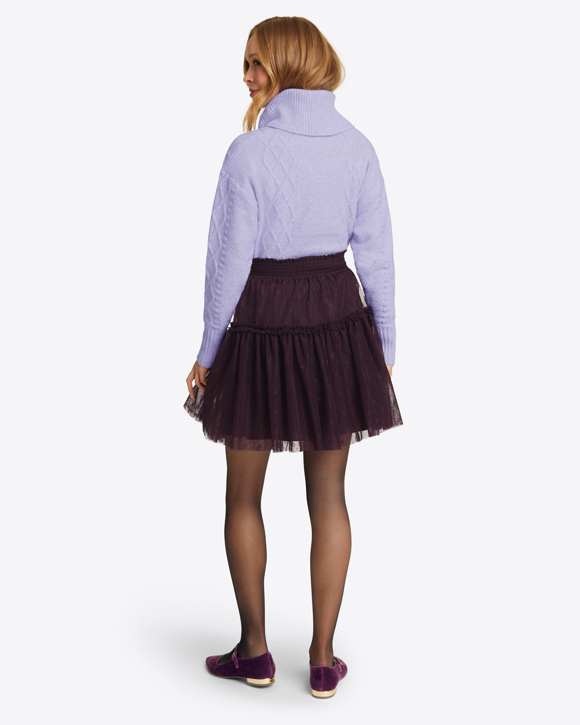 Mini Tiered Skirt in Plum Tulle