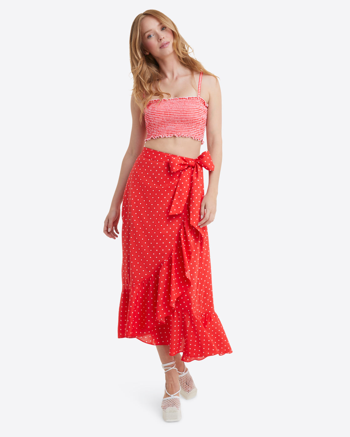 Ruffled Wrap Skirt in Red Polka Dot